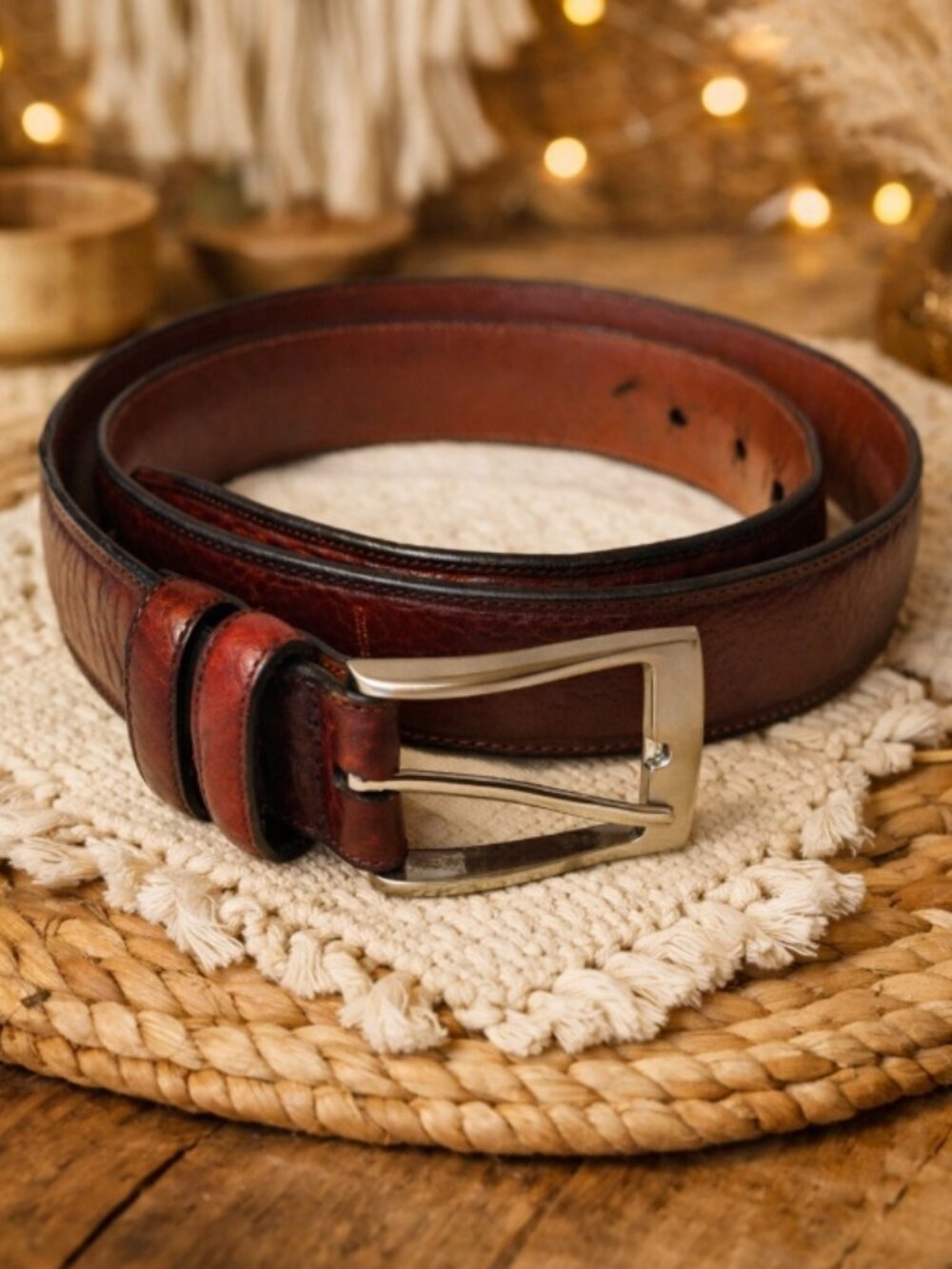 Perry Ellis Portfolio Italian Full Grain Cowhide Leather Belt Size 36 Dark Brown